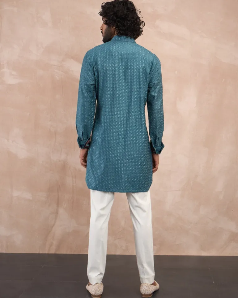 Turquoise Inara Motif Foe Nehru Jacket Set