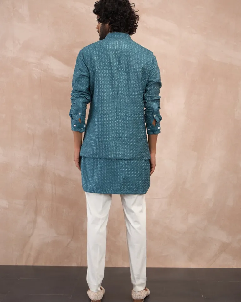 Turquoise Inara Motif Foe Nehru Jacket Set