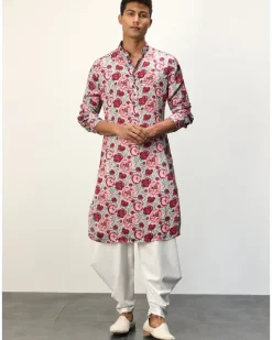 Turquoise Peonies Printed Kurta Set