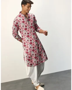 Turquoise Peonies Printed Kurta Set