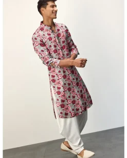 Turquoise Peonies Printed Kurta Set