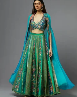 Turquoise Sharara And Cape Set