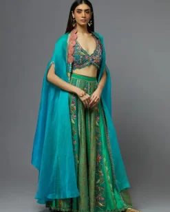Turquoise Sharara And Cape Set