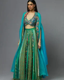 Turquoise Sharara And Cape Set