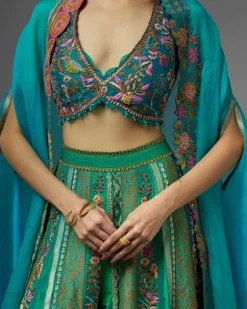 Turquoise Sharara And Cape Set