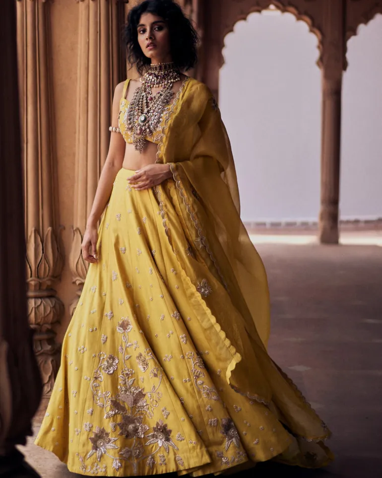 Tuscany Yellow Hand Embroidered Lehenga Set