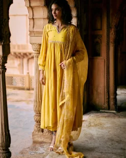 Tuscany Yellow Modal Silk Zardosi Anarkali Set