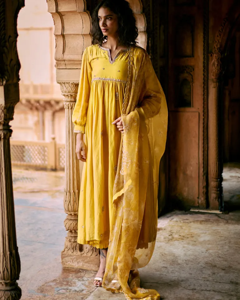 Tuscany Yellow Modal Silk Zardosi Anarkali Set