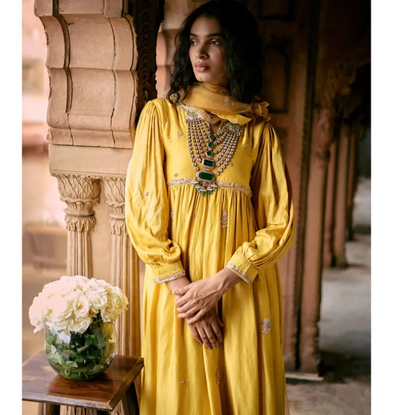 Tuscany Yellow Modal Silk Zardosi Anarkali Set