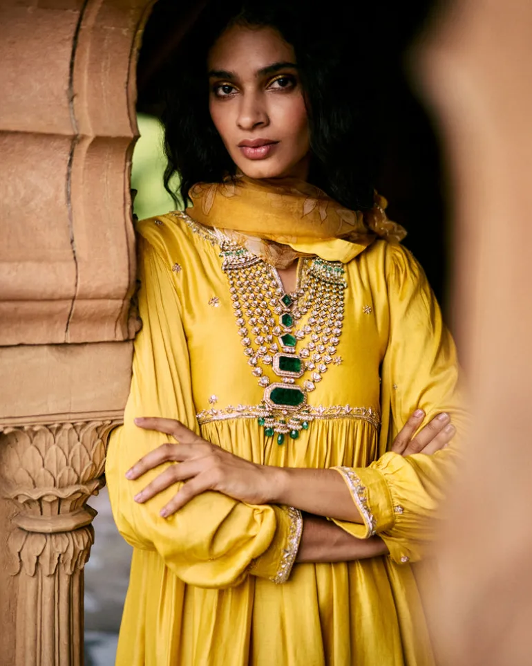 Tuscany Yellow Modal Silk Zardosi Anarkali Set