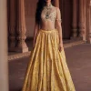 Tuscany Yellow Self Woven Jacquard Lehenga Set