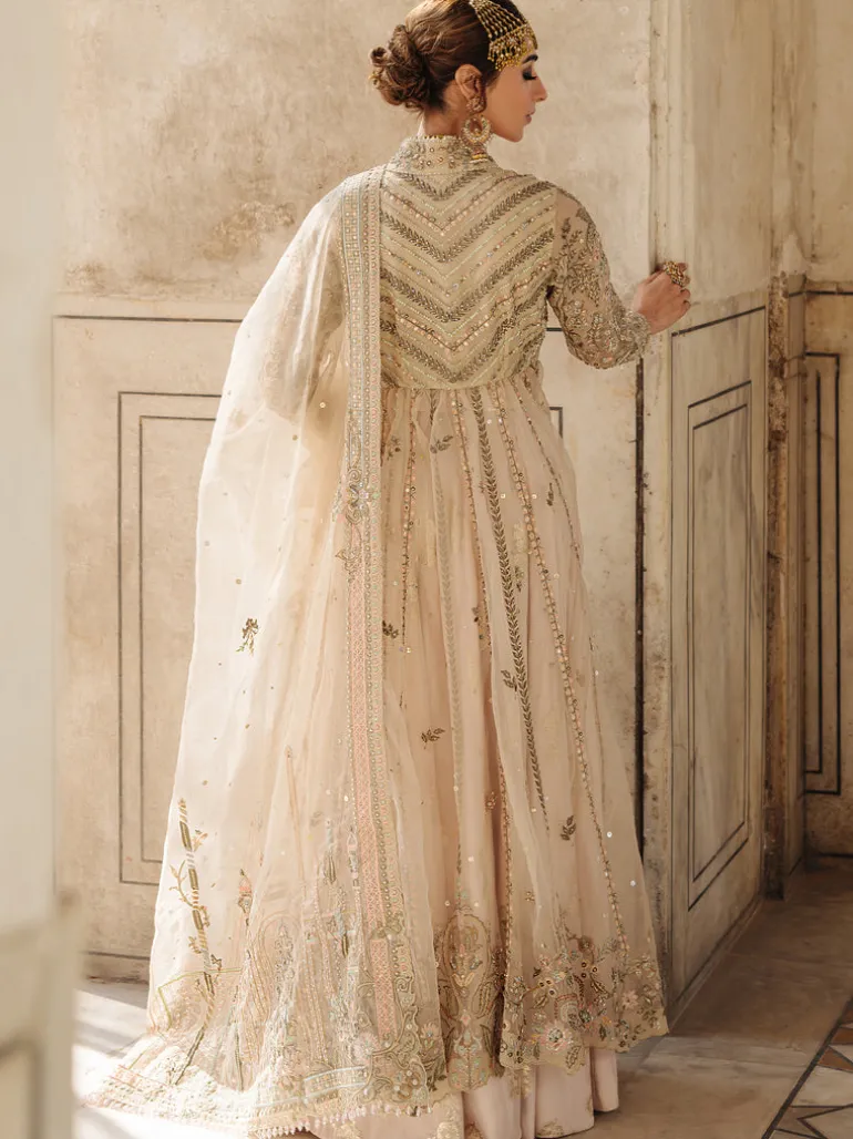 Vanilla Hued Angarkha Lehenga Set