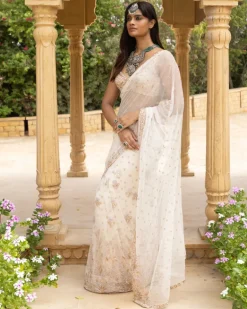 Vanilla Lavender Embroidered Sari Set