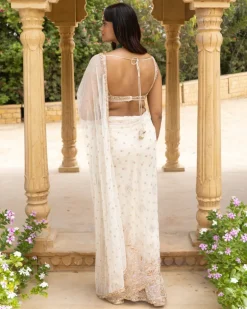 Vanilla Lavender Embroidered Sari Set