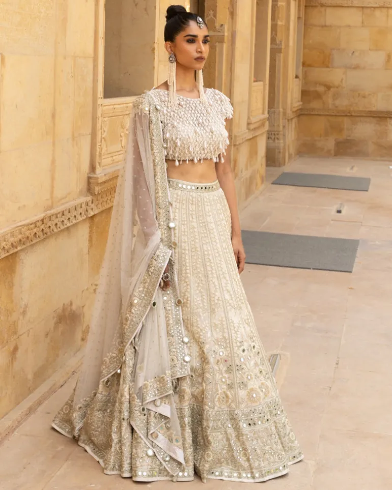 Vanilla Pani Gold Embroidered Lehenga Set