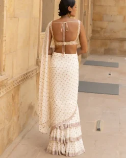 Vanilla Rosegold Embroidered Georgette Sari Set