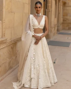 Vanilla Self Thread & Mirror Embroidered Lehenga Set