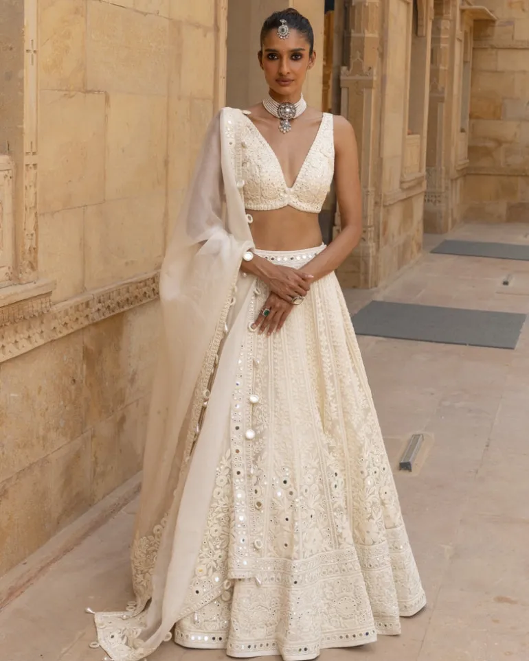 Vanilla Self Thread & Mirror Embroidered Lehenga Set