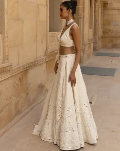 Vanilla Self Thread & Mirror Embroidered Lehenga Set