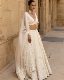 Vanilla Self Thread & Mirror Embroidered Lehenga Set