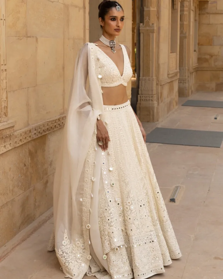 Vanilla Self Thread & Mirror Embroidered Lehenga Set