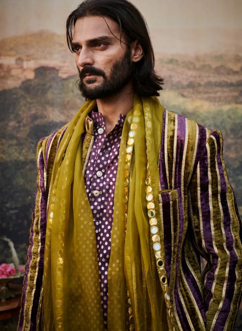Varn-Harit Makhmal Sherwani Set