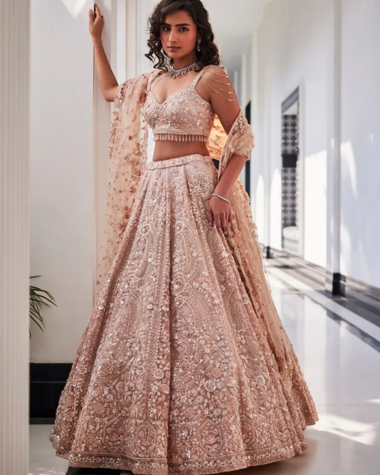 Veda Pink Embroidered Organza Lehenga Set