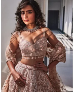 Veda Pink Embroidered Organza Lehenga Set