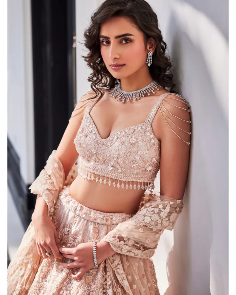 Veda Pink Embroidered Organza Lehenga Set