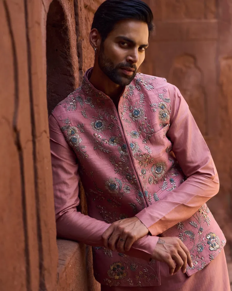 Veda Raw Silk Nehru Jacket Set