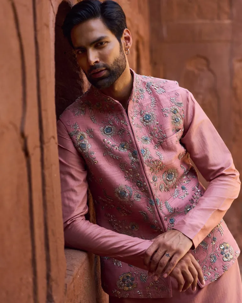 Veda Raw Silk Nehru Jacket Set