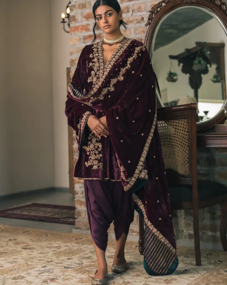 Velvet Angrakha Style Kurta