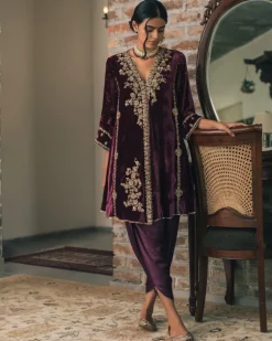 Velvet Angrakha Style Kurta