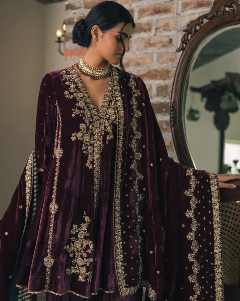 Velvet Angrakha Style Kurta