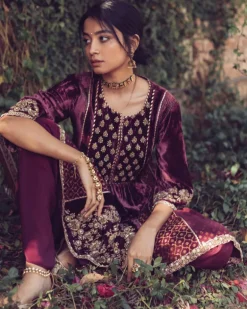 Velvet Banarasi Kalidar Kurta