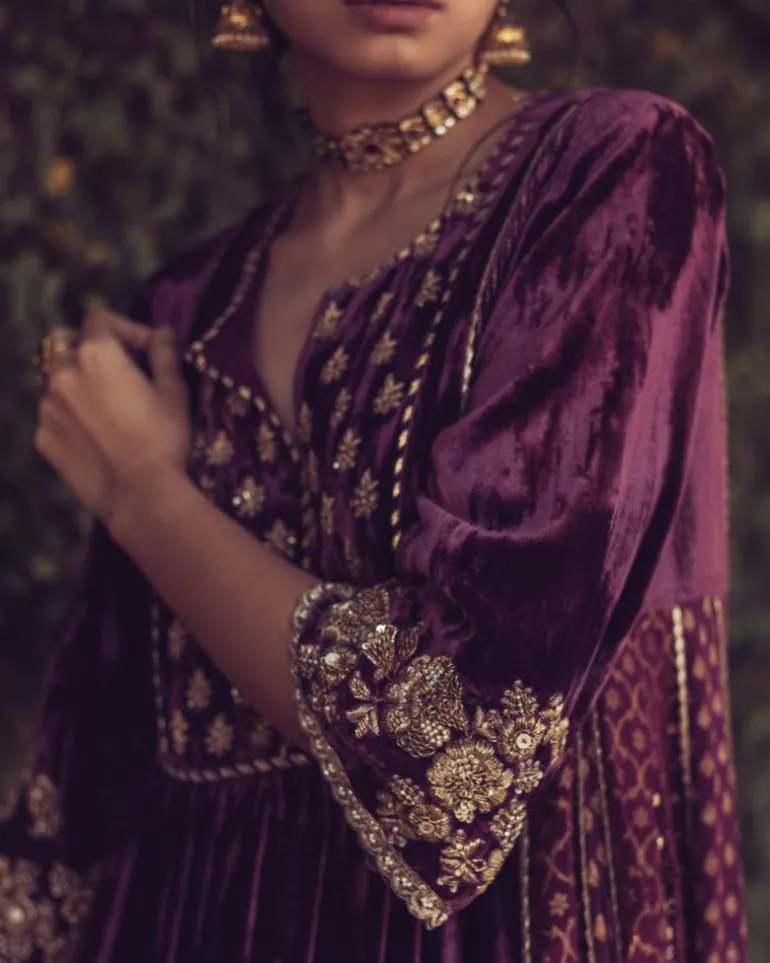 Velvet Banarasi Kalidar Kurta