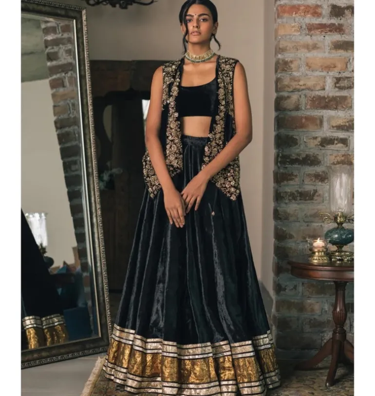 Velvet Jacket With Lehenga