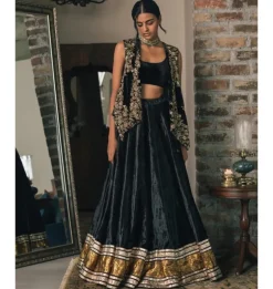 Velvet Jacket With Lehenga