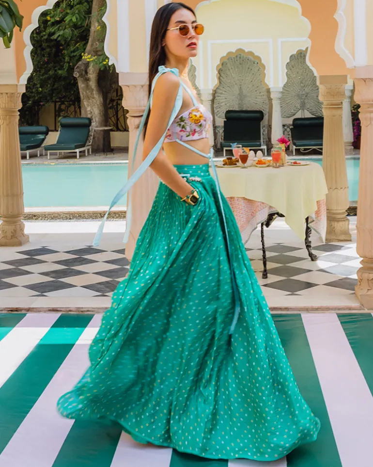 Watermelon Bandhini Lehenga Set