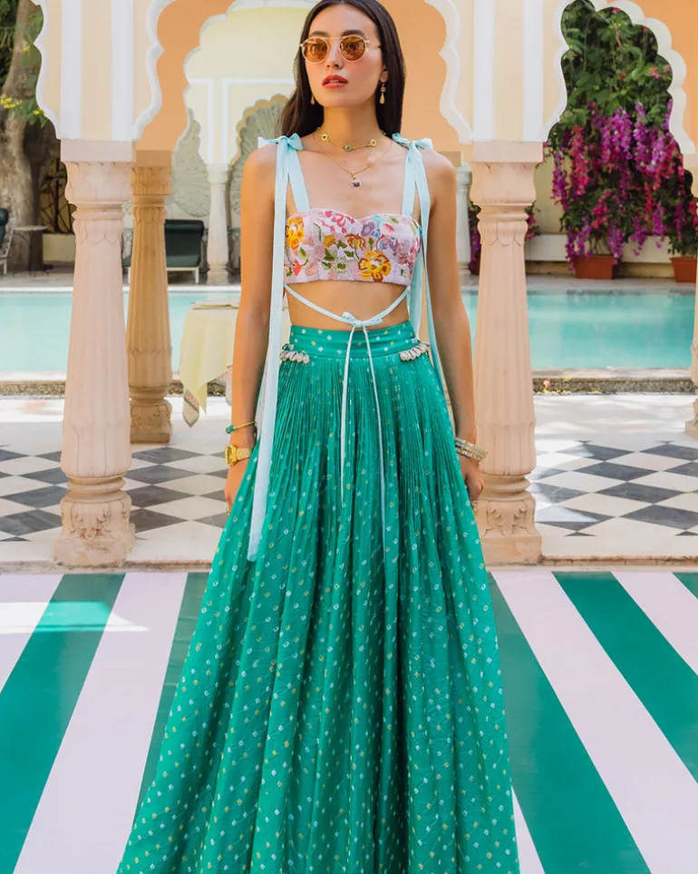 Watermelon Bandhini Lehenga Set