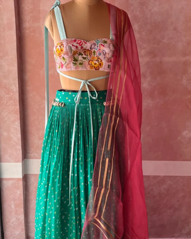 Watermelon Bandhini Lehenga Set