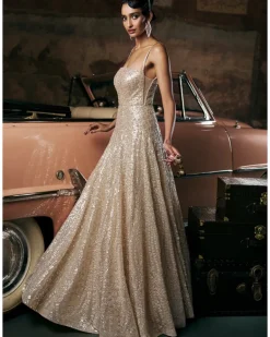 Wave Champagne Sequin Gown