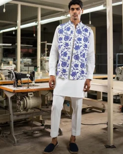 White Anaar Open Bandi With Matching Kurta Pajama Set