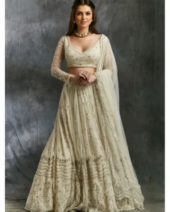 White And Silver Sequin Lehenga