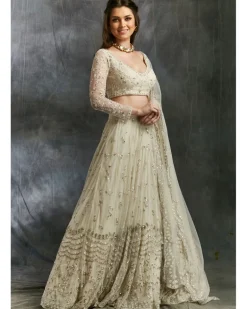 White And Silver Sequin Lehenga
