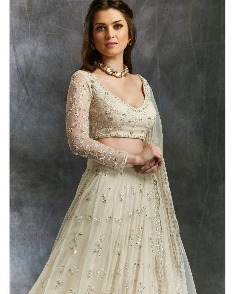 White And Silver Sequin Lehenga