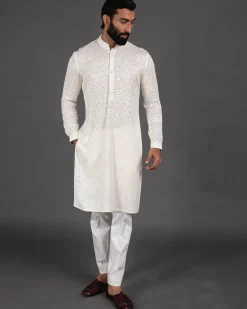 White Full Embroidered Kurta Set