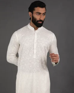 White Full Embroidered Kurta Set