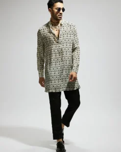 White Geo Printed Kurta Set