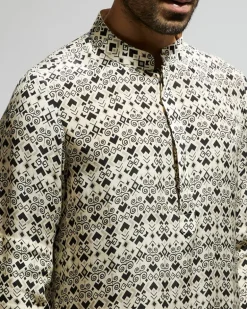 White Geo Printed Kurta Set